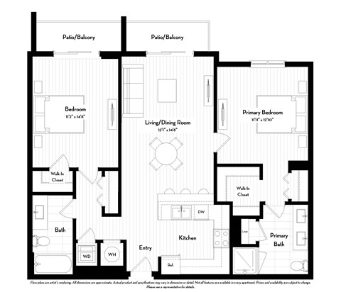 Floor plan for 2 beds, 2 baths, 1065 sqft